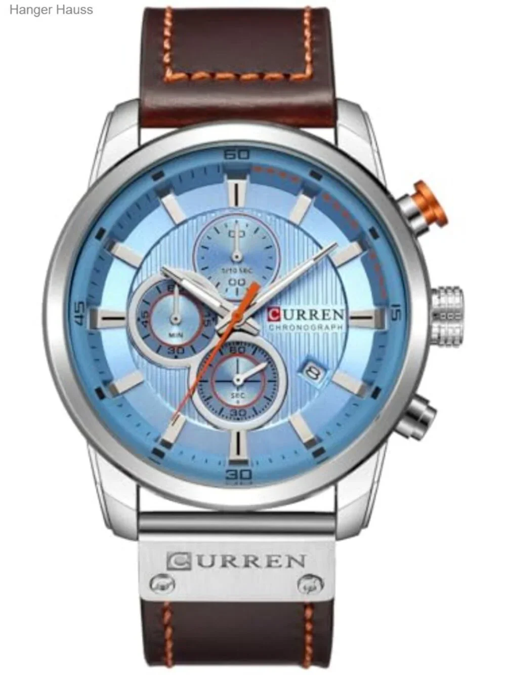 Men's Quartz Chronograph Dress Watch Leather Strap Stainless Steel Case